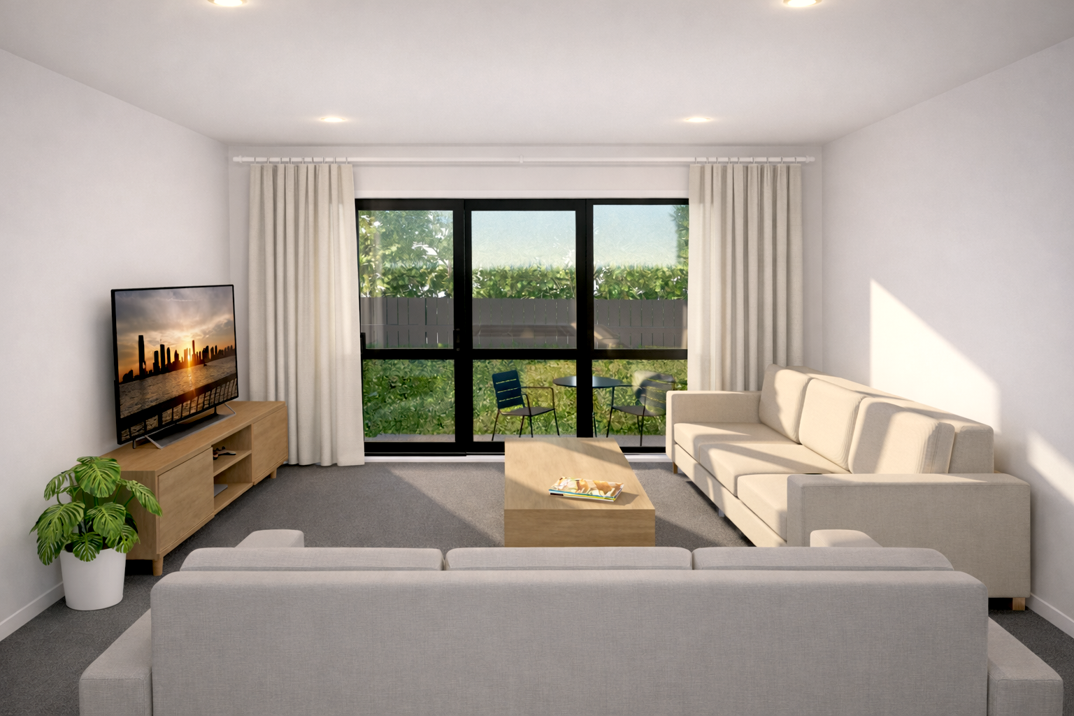 Living room — open plan lounge with private deck